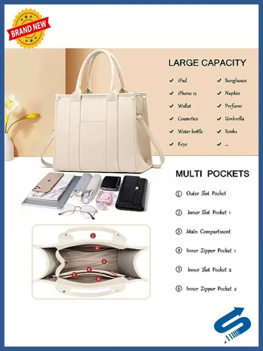 PU Leather Tote Bag Crossbody Shoulder Bag with Zipper Top Handle Satchel